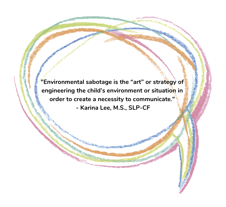 Graphic with quote "Environmental sabotage is the "art" or strategy of engineering the child's environment or situation in order to create a necessity to communicate."