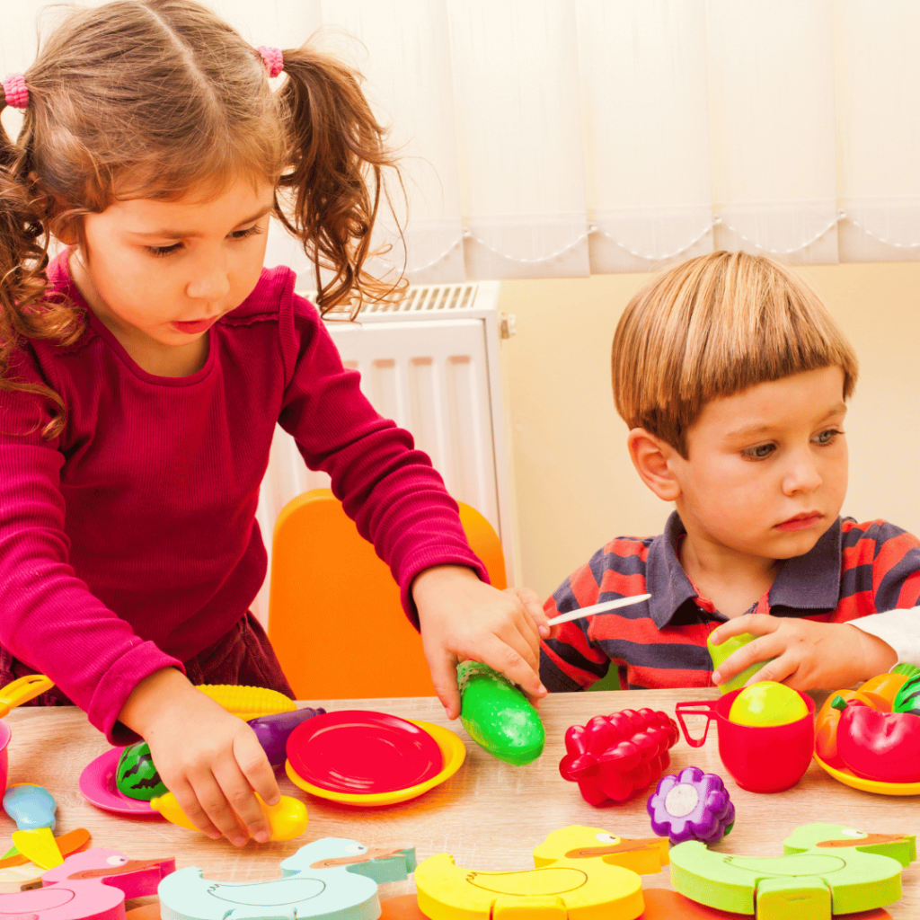 children playing with play food